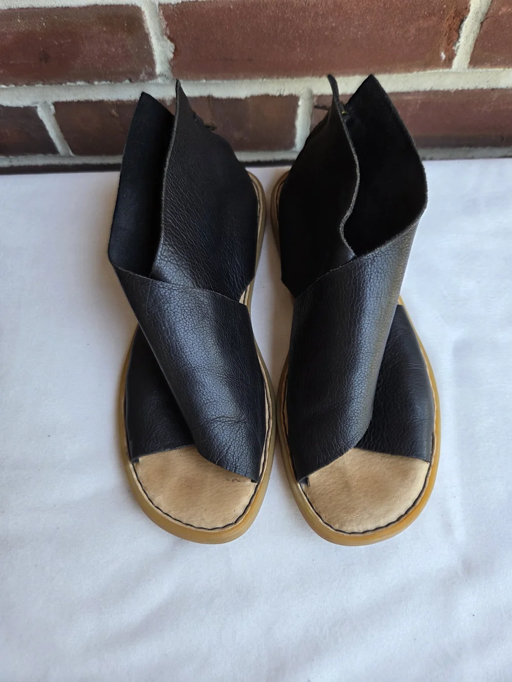 Børn Iwa Black Leather Back Zip Comfort Sandals Women’s Size 8 M